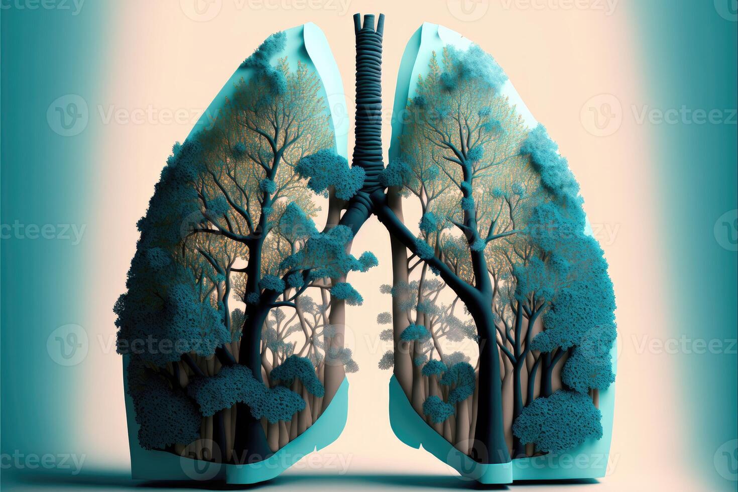 Lung forest abstract blue background. Concept of healthy lungs. Fresh and clean lungs without lung pollution. photo