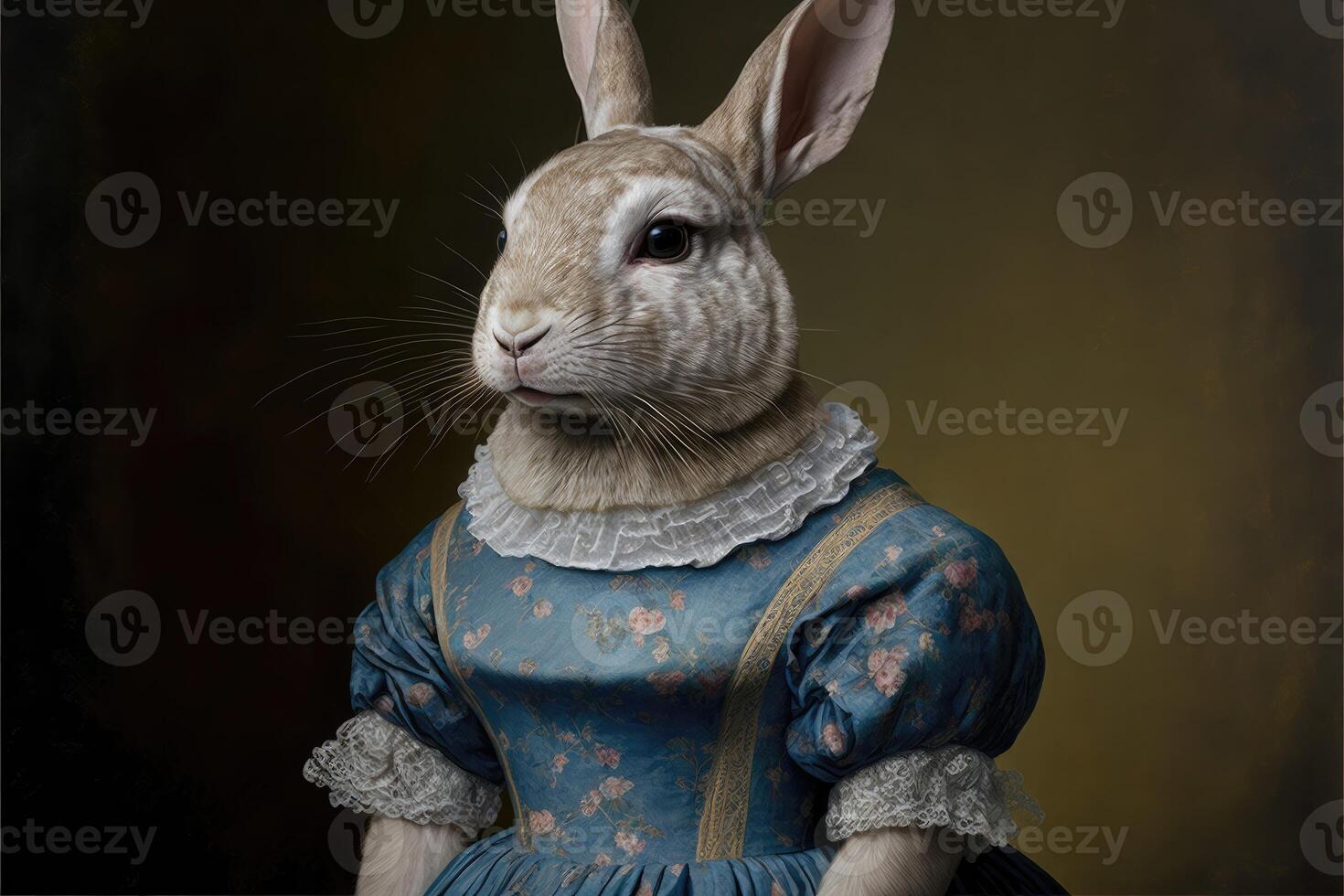 Portrait of rabbit in a victorian dress. photo