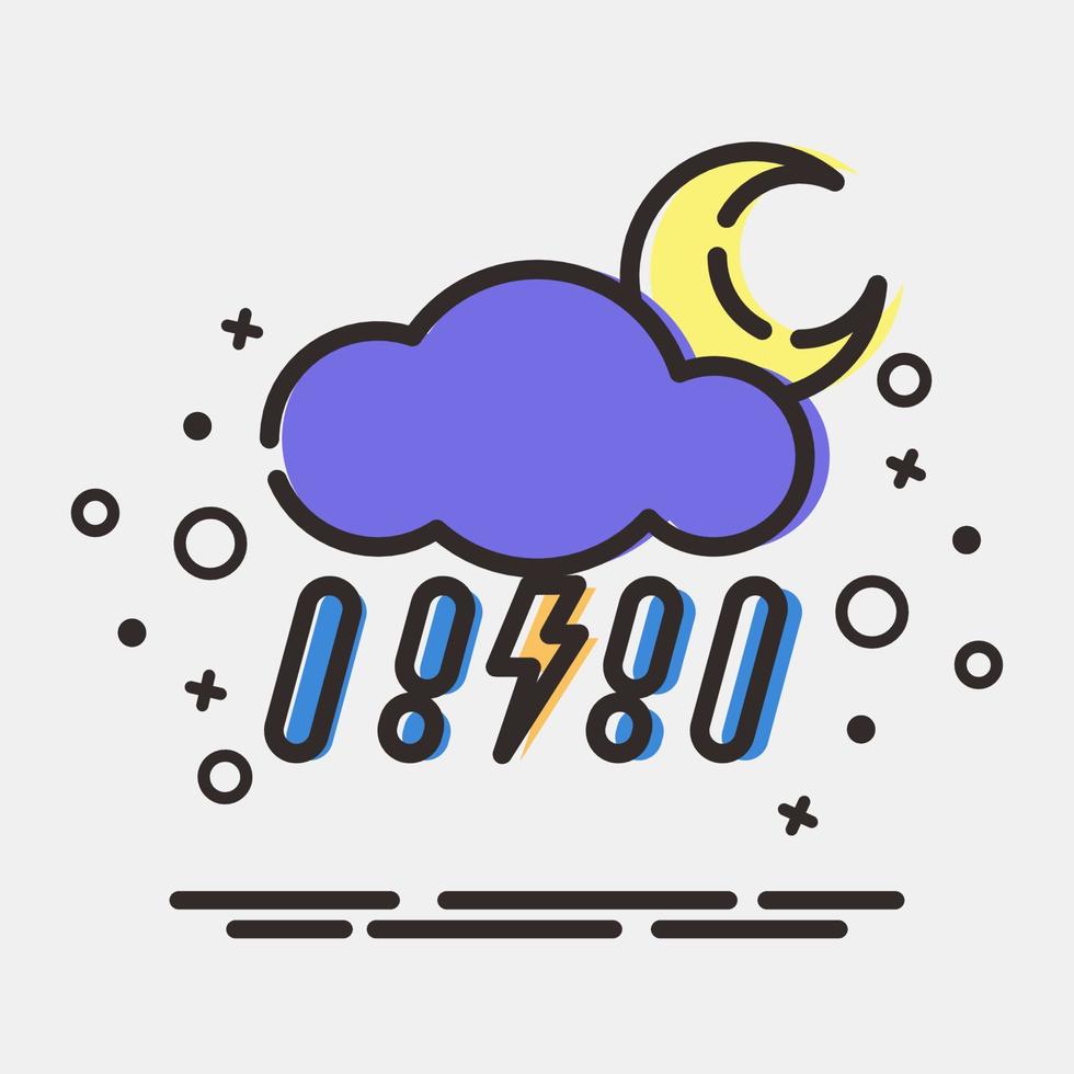 Icon thunder storm night. Weather elements symbol. Icons in MBE style. Good for prints, web, smartphone app, posters, infographics, logo, sign, etc. vector