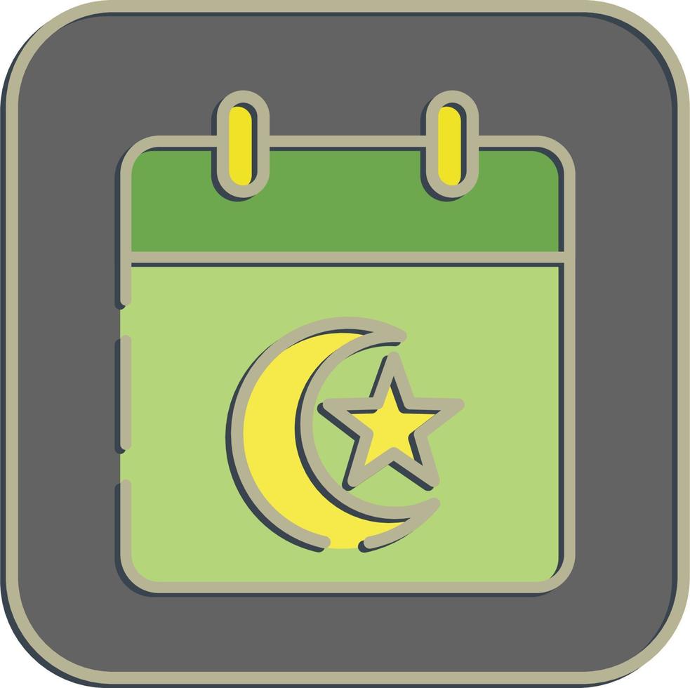 icono islámico calendario. islámico elementos de Ramadán, eid Alabama fitr, eid Alabama adha. íconos en en relieve estilo. bueno para huellas dactilares, carteles, logo, decoración, saludo tarjeta, etc. vector