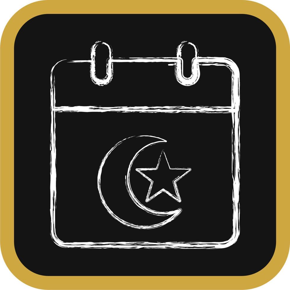 Icon islamic calendar. Islamic elements of Ramadhan, Eid Al Fitr, Eid Al Adha. Icons in chalk style. Good for prints, posters, logo, decoration, greeting card, etc. vector