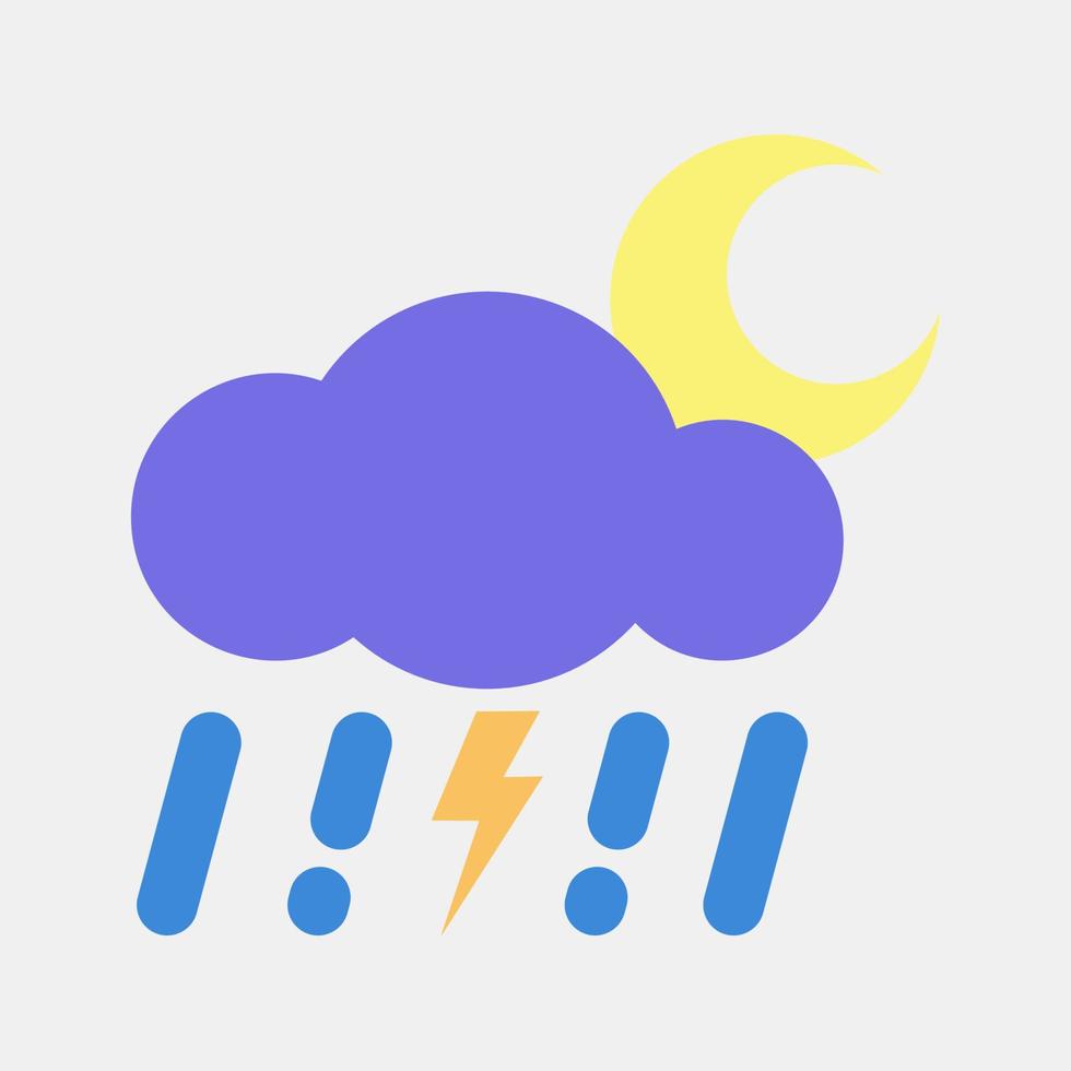 icono trueno tormenta noche. clima elementos símbolo. íconos en plano estilo. bueno para huellas dactilares, web, teléfono inteligente aplicación, carteles, infografía, logo, firmar, etc. vector