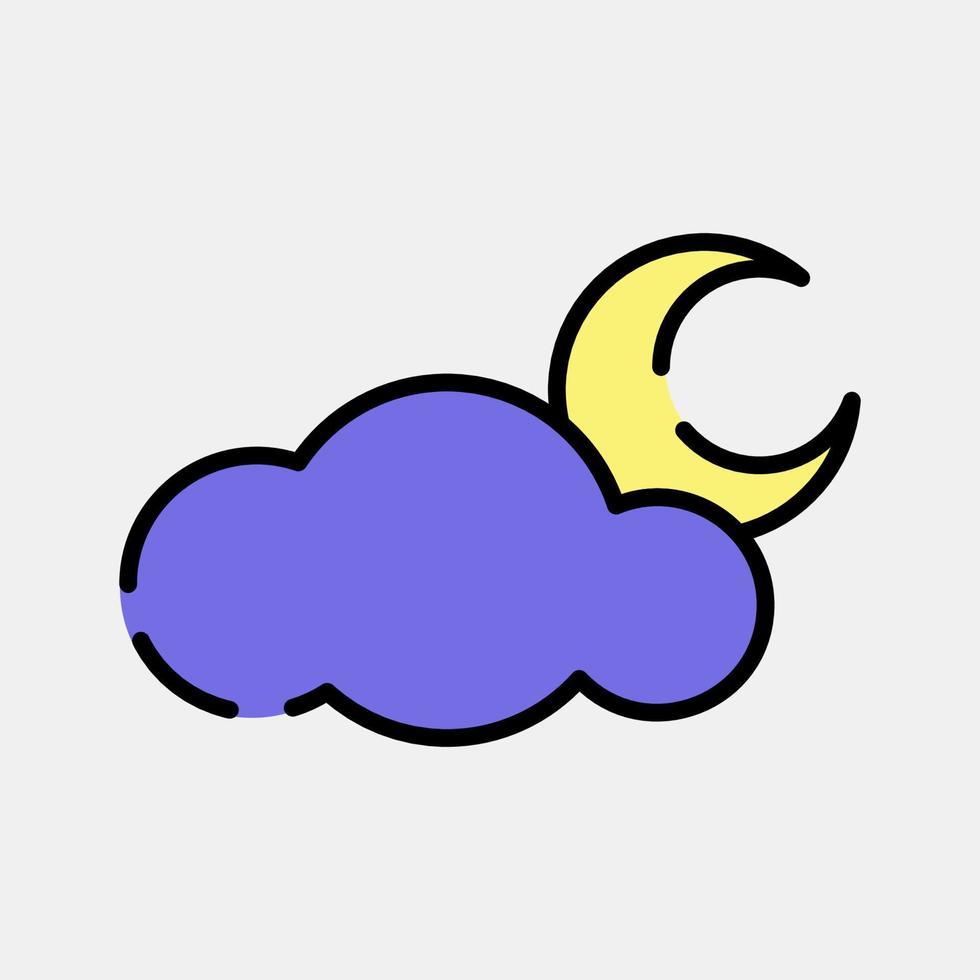 Icon cloudy night. Weather elements symbol. Icons in filled line style. Good for prints, web, smartphone app, posters, infographics, logo, sign, etc. vector