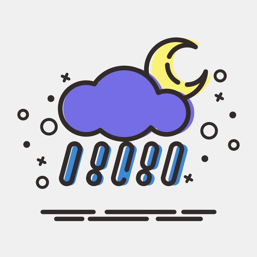 icono lluvioso noche. clima elementos símbolo. íconos en mbe estilo. bueno para huellas dactilares, web, teléfono inteligente aplicación, carteles, infografía, logo, firmar, etc. vector