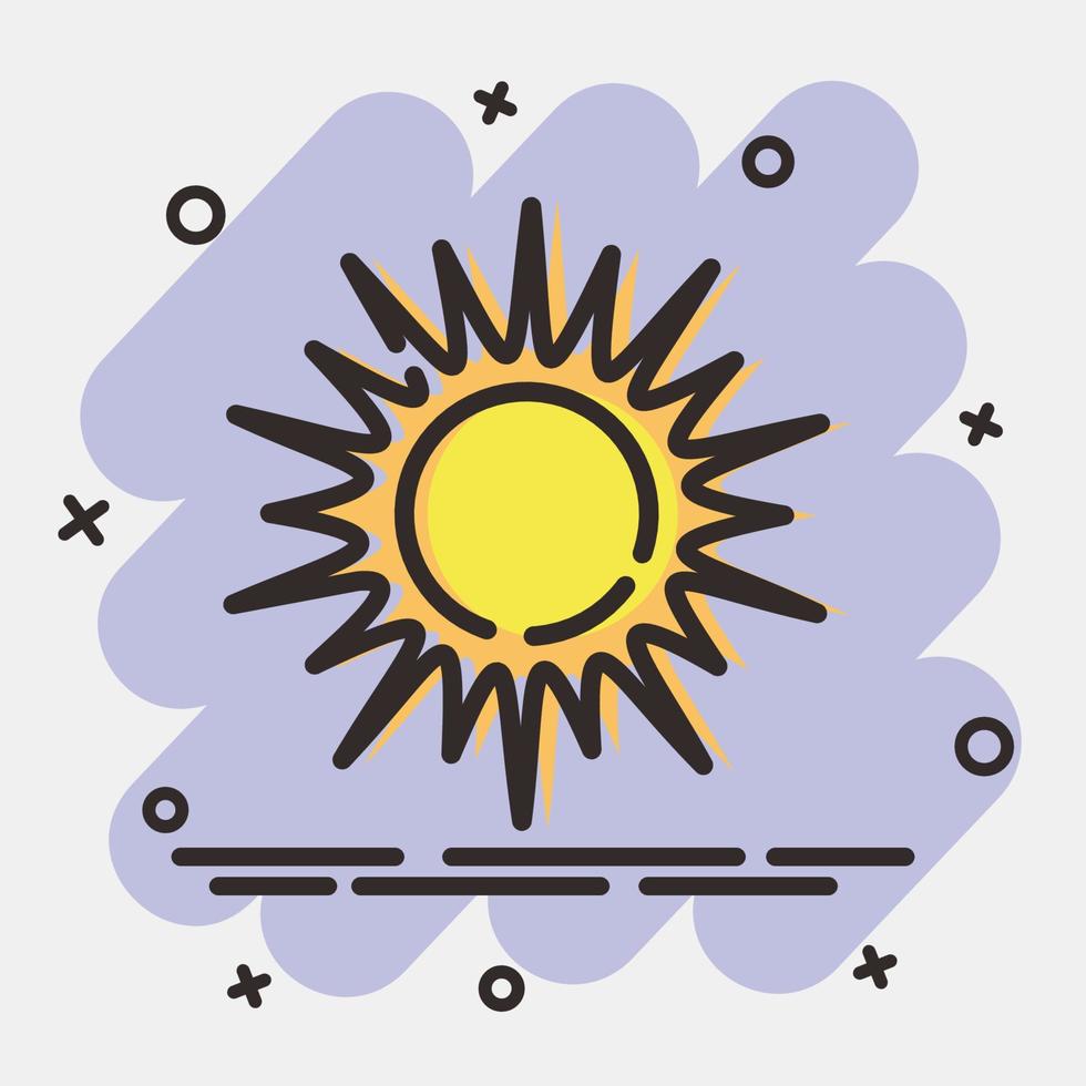 icono soleado. clima elementos símbolo. íconos en cómic estilo. bueno para huellas dactilares, web, teléfono inteligente aplicación, carteles, infografía, logo, firmar, etc. vector