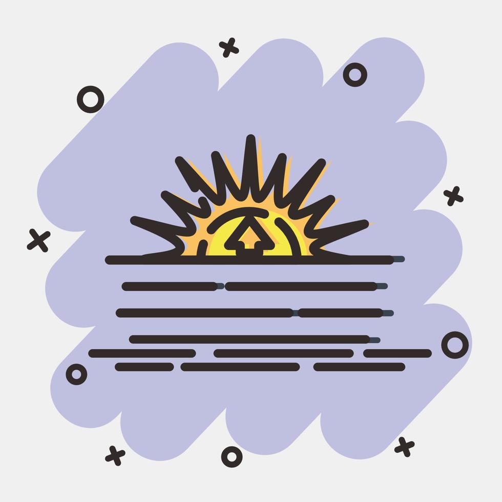 icono amanecer. clima elementos símbolo. íconos en cómic estilo. bueno para huellas dactilares, web, teléfono inteligente aplicación, carteles, infografía, logo, firmar, etc. vector