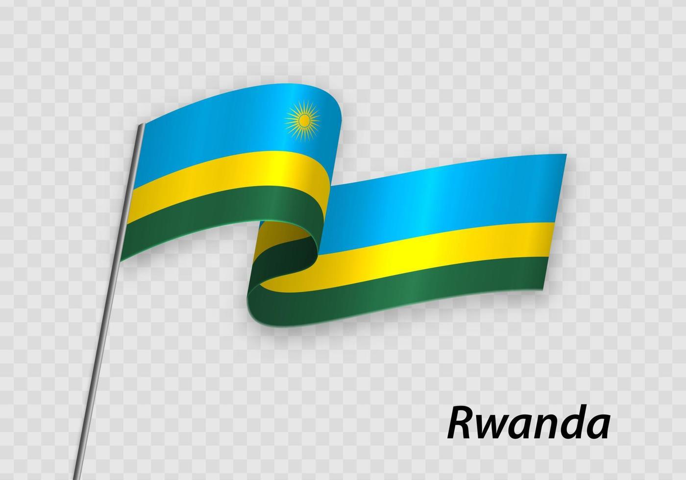 Waving flag of Rwanda on flagpole. Template for independence day vector