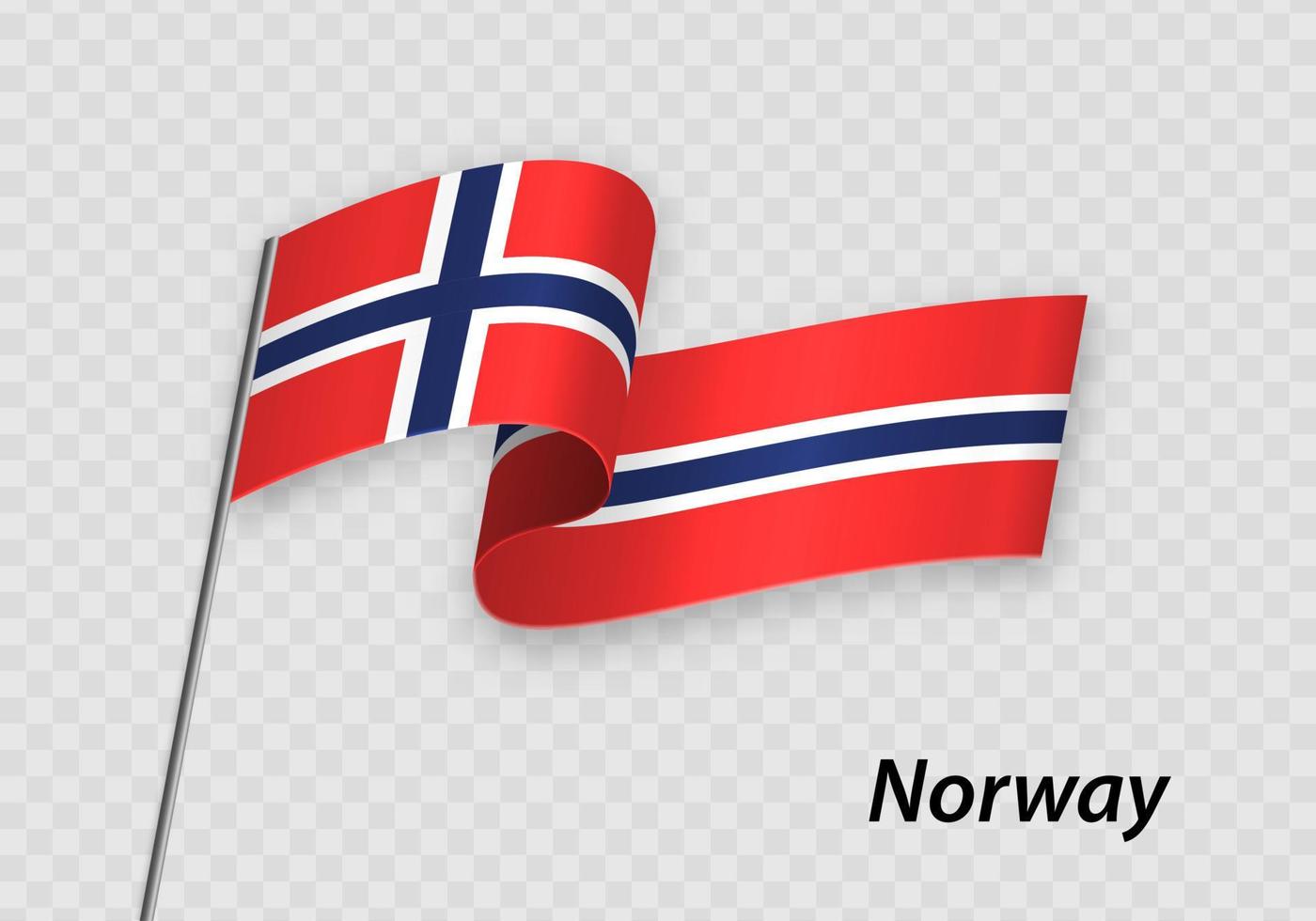 Waving flag of Norway on flagpole. Template for independence day vector