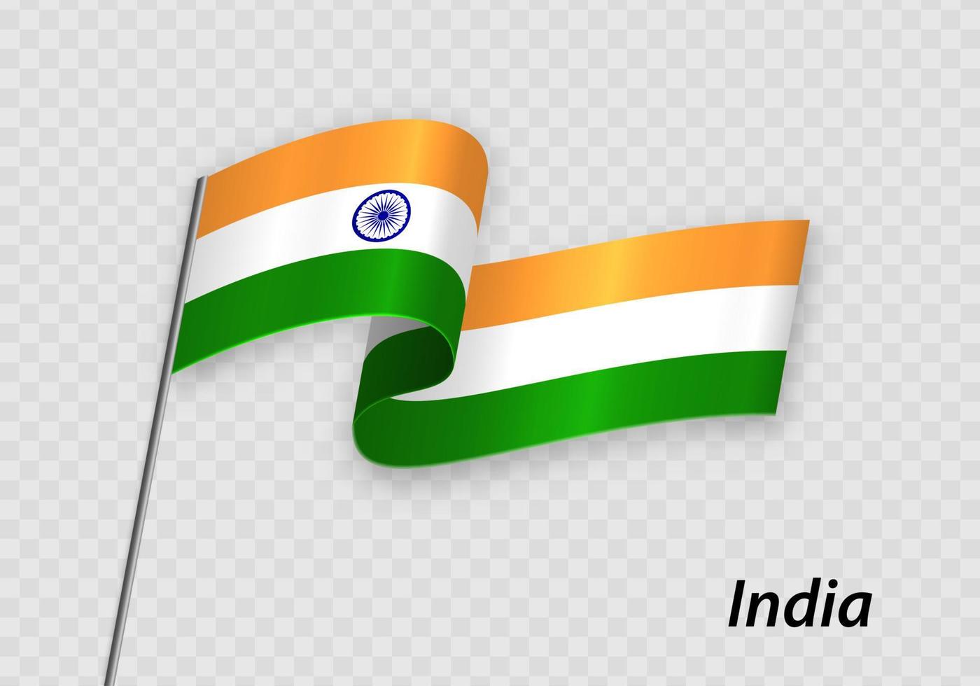 Waving flag of India on flagpole. Template for independence day vector