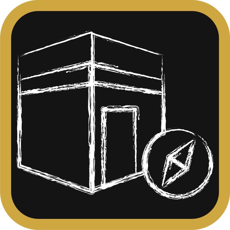 Icon qibla direction. Islamic elements of Ramadhan, Eid Al Fitr, Eid Al Adha. Icons in chalk style. Good for prints, posters, logo, decoration, greeting card, etc. vector