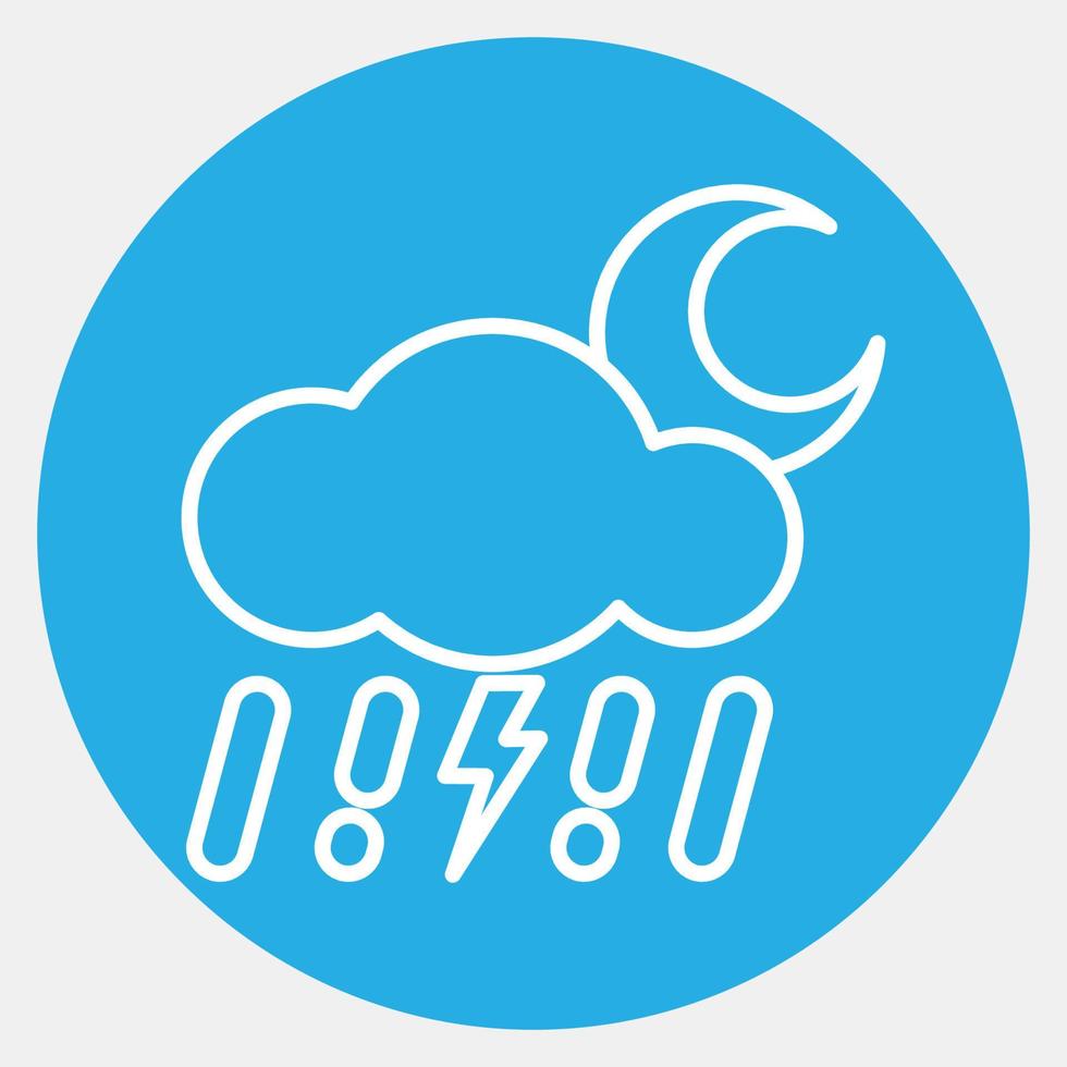 Icon thunder storm night. Weather elements symbol. Icons in blue round style. Good for prints, web, smartphone app, posters, infographics, logo, sign, etc. vector