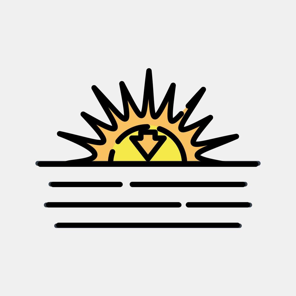 Icon sunset. Weather elements symbol. Icons in filled line style. Good for prints, web, smartphone app, posters, infographics, logo, sign, etc. vector