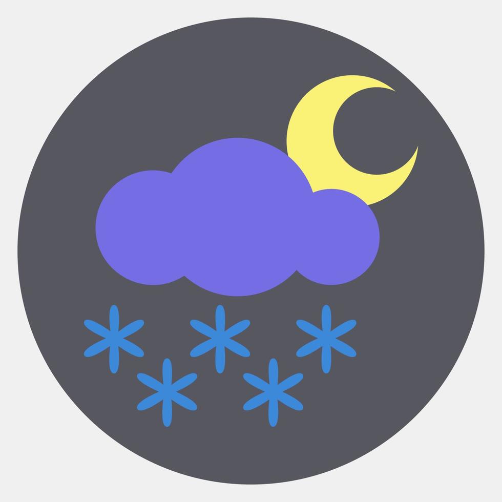 Icon snowing night. Weather elements symbol. Icons in color mate style. Good for prints, web, smartphone app, posters, infographics, logo, sign, etc. vector