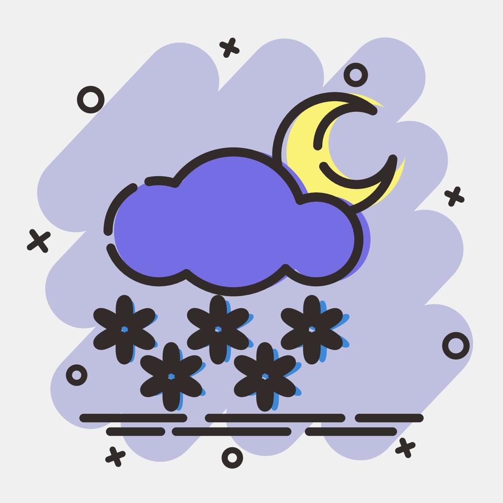 Icon snowing night. Weather elements symbol. Icons in comic style. Good for prints, web, smartphone app, posters, infographics, logo, sign, etc. vector