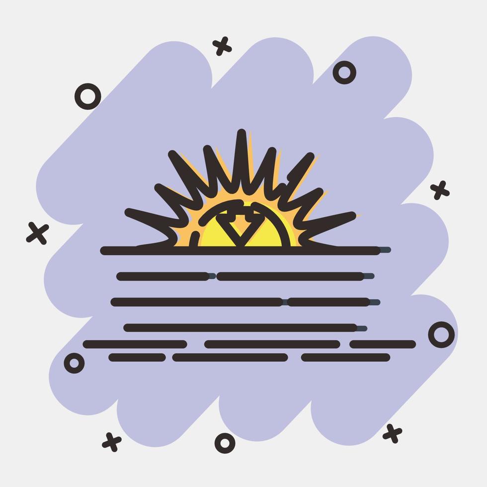 icono puesta de sol. clima elementos símbolo. íconos en cómic estilo. bueno para huellas dactilares, web, teléfono inteligente aplicación, carteles, infografía, logo, firmar, etc. vector