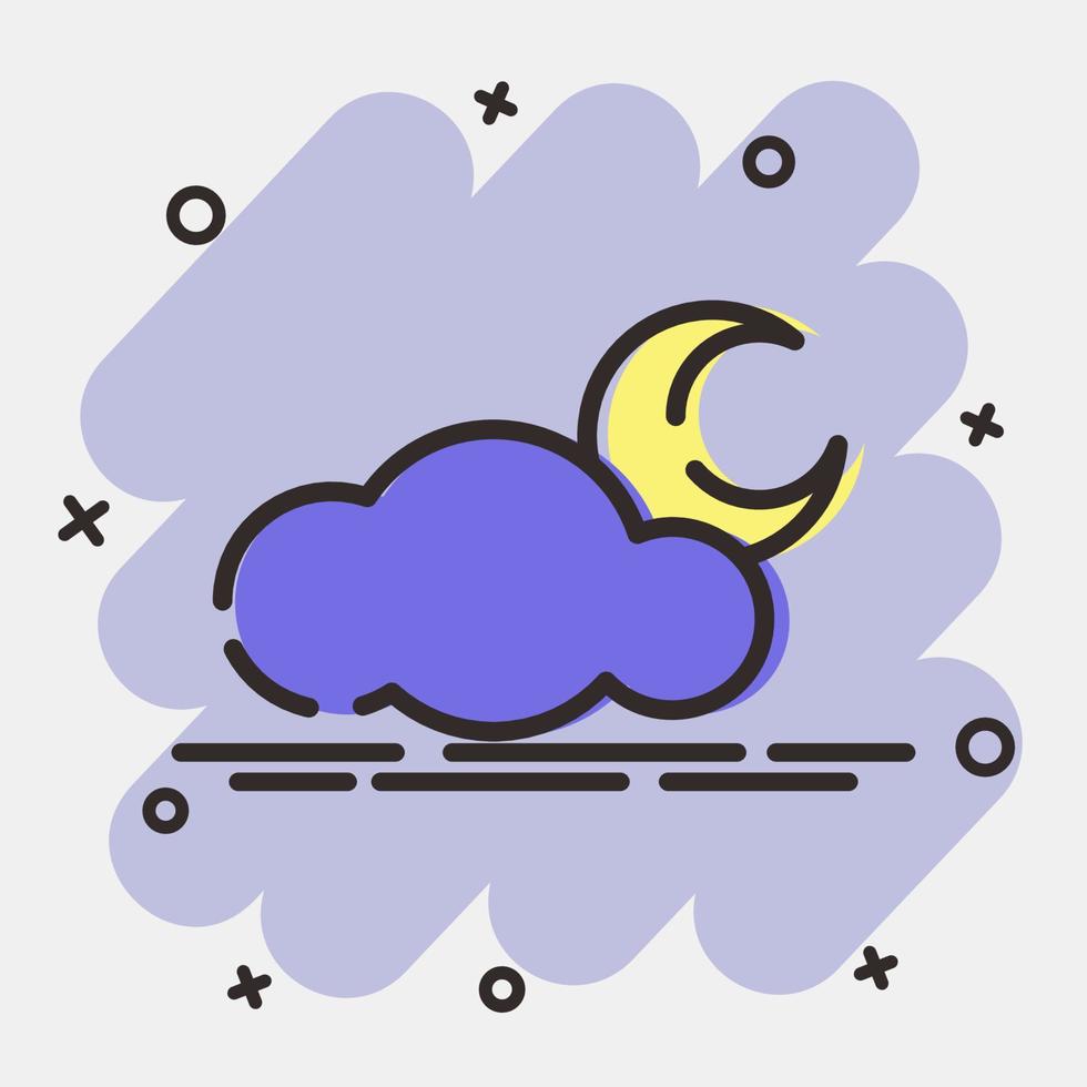 Icon cloudy night. Weather elements symbol. Icons in comic style. Good for prints, web, smartphone app, posters, infographics, logo, sign, etc. vector