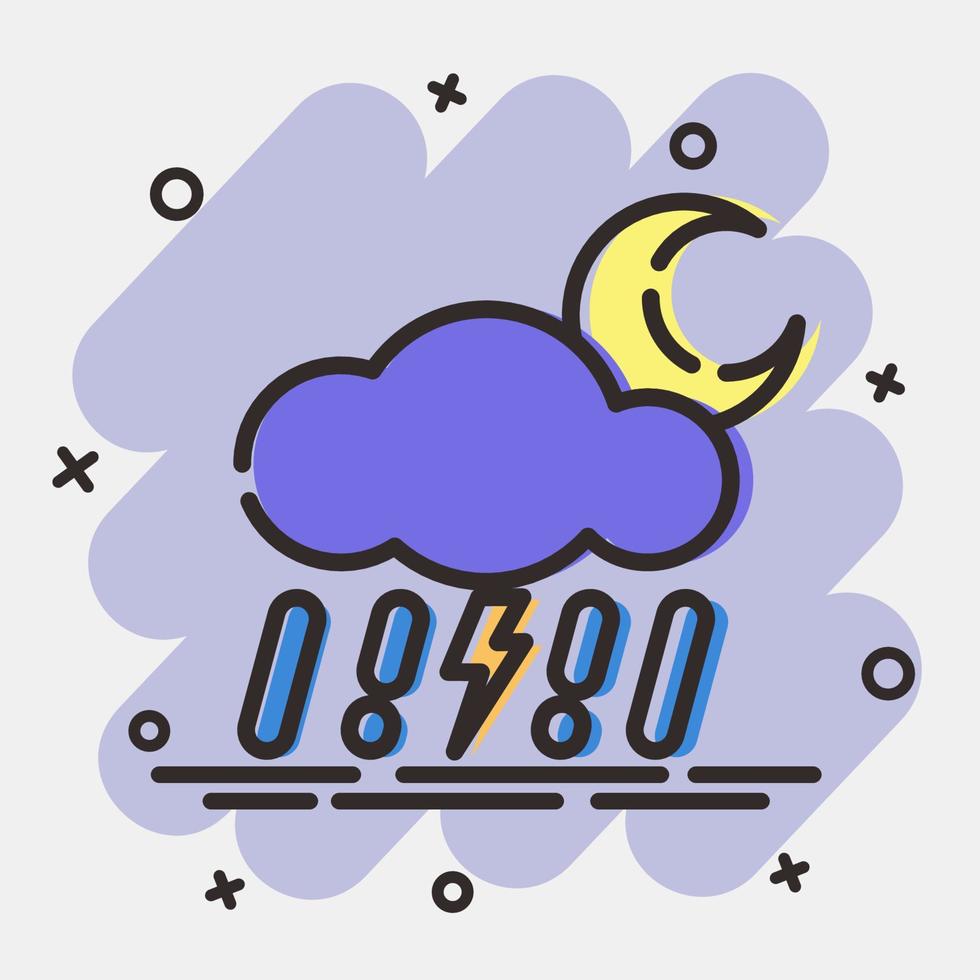 Icon thunder storm night. Weather elements symbol. Icons in comic style. Good for prints, web, smartphone app, posters, infographics, logo, sign, etc. vector
