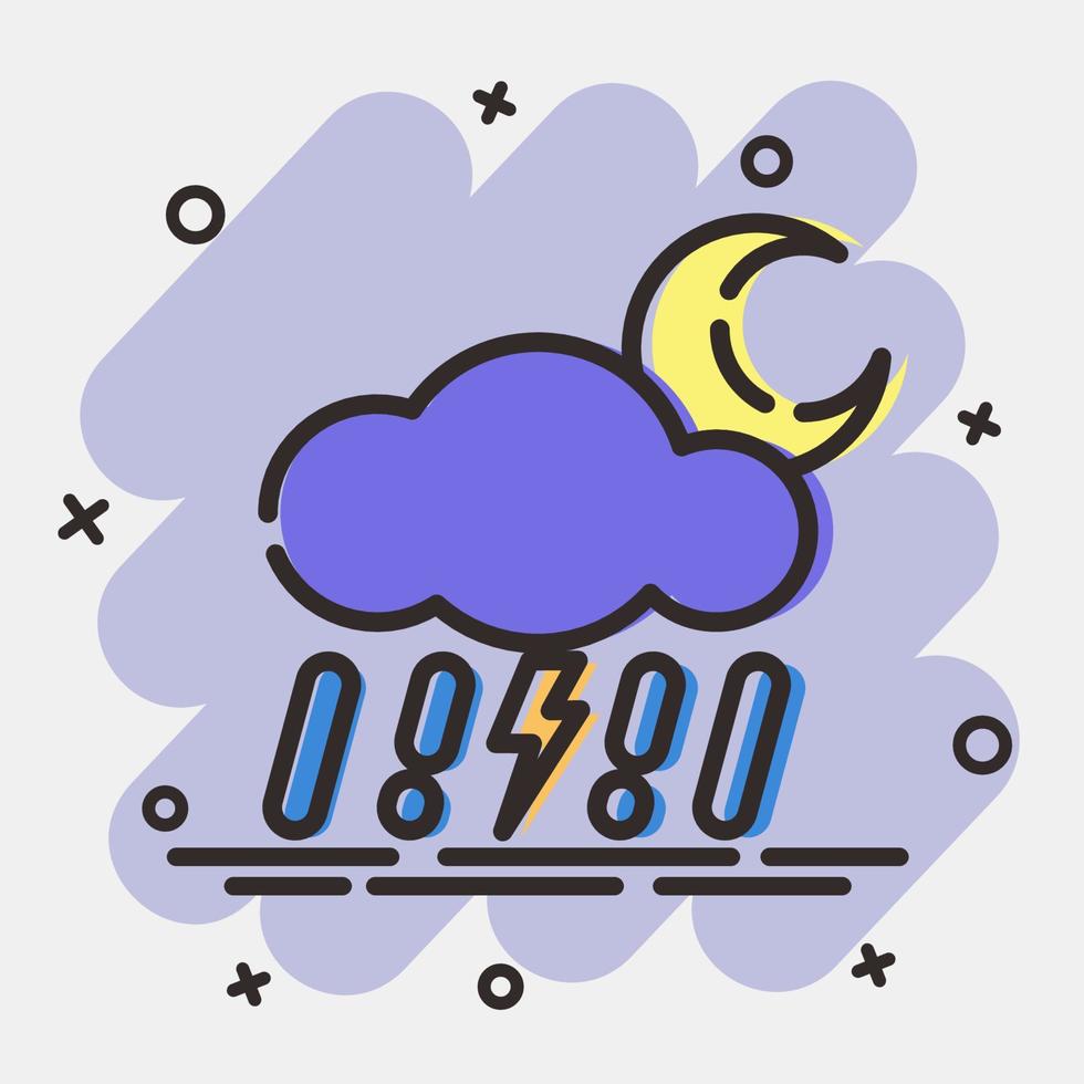 icono trueno tormenta noche. clima elementos símbolo. íconos en cómic estilo. bueno para huellas dactilares, web, teléfono inteligente aplicación, carteles, infografía, logo, firmar, etc. vector