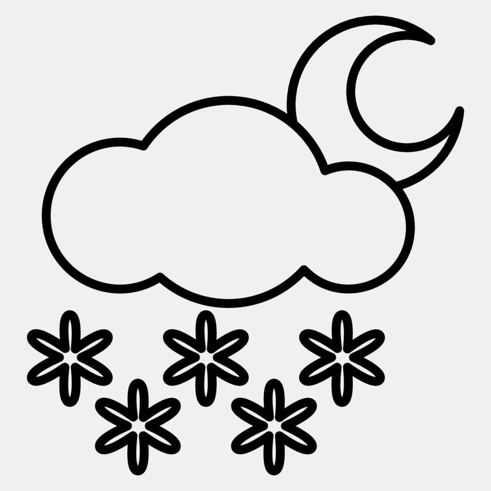 Icon snowing night. Weather elements symbol. Icons in line style. Good for prints, web, smartphone app, posters, infographics, logo, sign, etc. vector