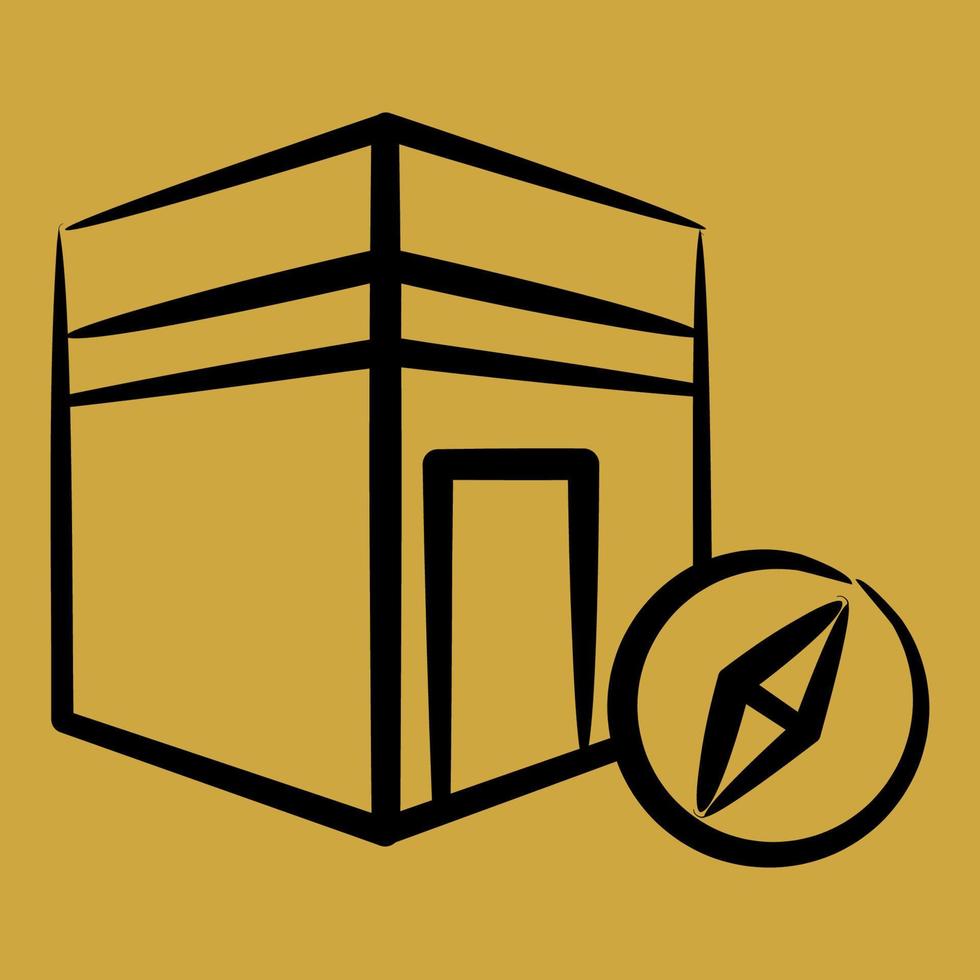 Icon qibla direction. Islamic elements of Ramadhan, Eid Al Fitr, Eid Al Adha. Icons in hand drawn style. Good for prints, posters, logo, decoration, greeting card, etc. vector