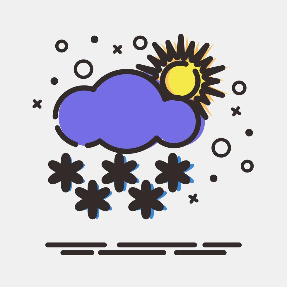 Icon snowing with sun. Weather elements symbol. Icons in MBE style. Good for prints, web, smartphone app, posters, infographics, logo, sign, etc. vector