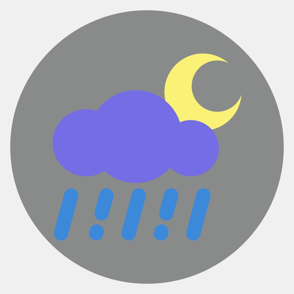 Icon rainy night. Weather elements symbol. Icons in color mate style. Good for prints, web, smartphone app, posters, infographics, logo, sign, etc. vector