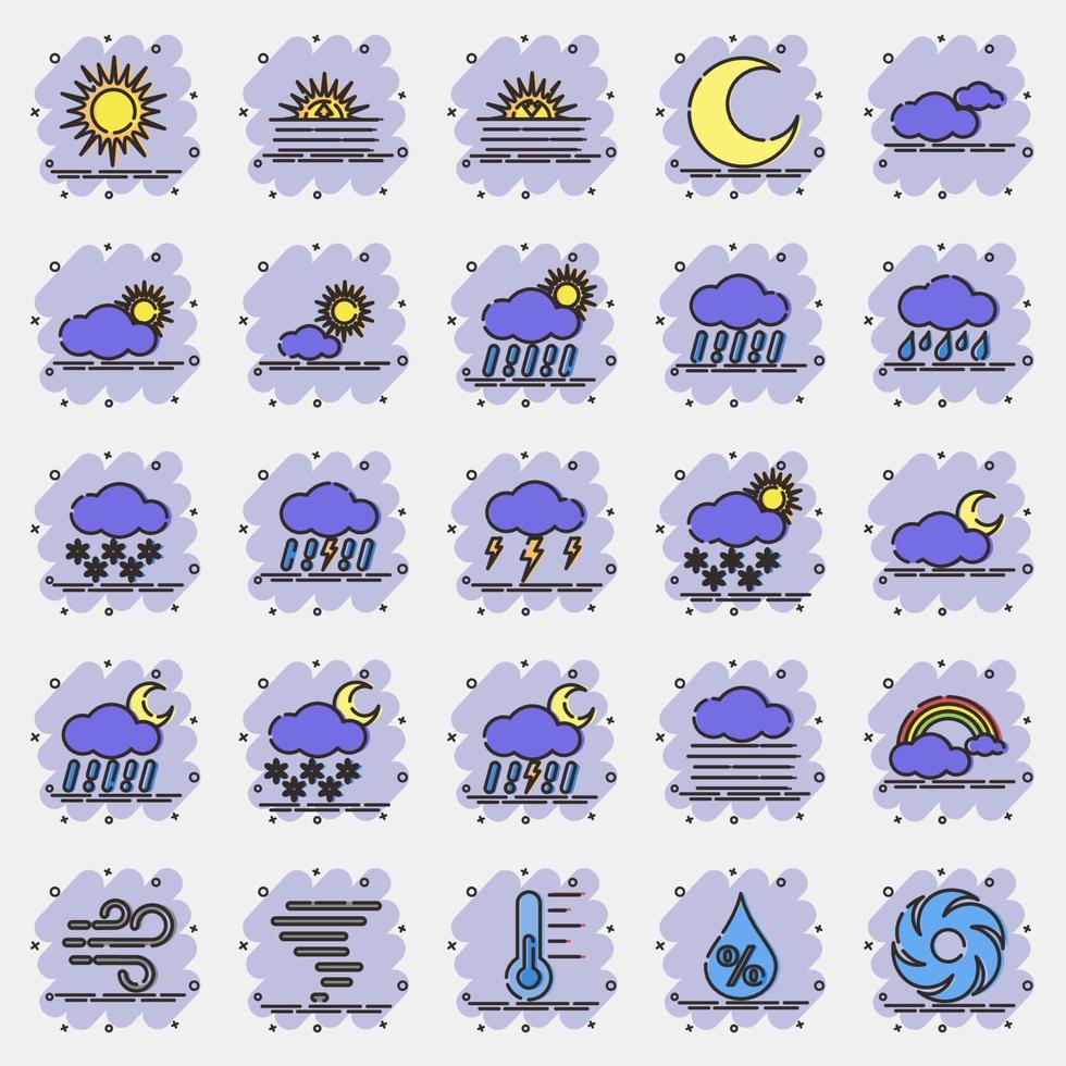 Icon set of weather. Weather elements symbol. Icons in comic style. Good for prints, web, smartphone app, posters, infographics, logo, sign, etc. vector