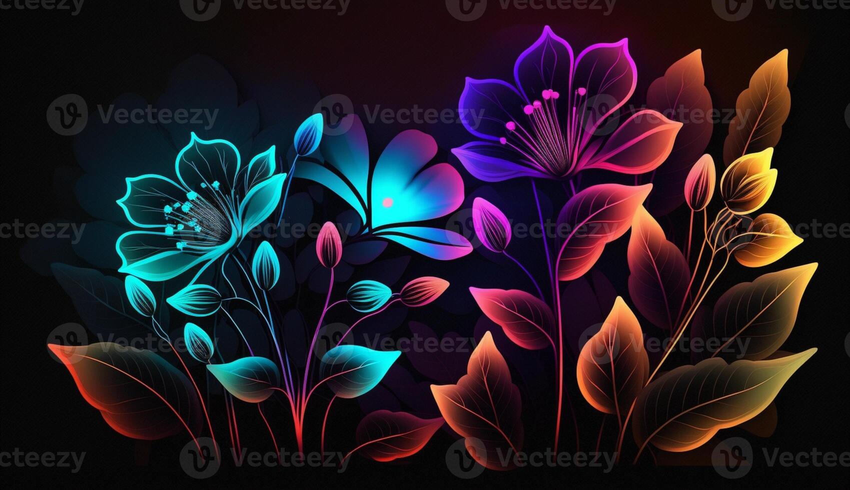 Neon Bloom. A Colorful Floral Symphony. Colorful neon flowers