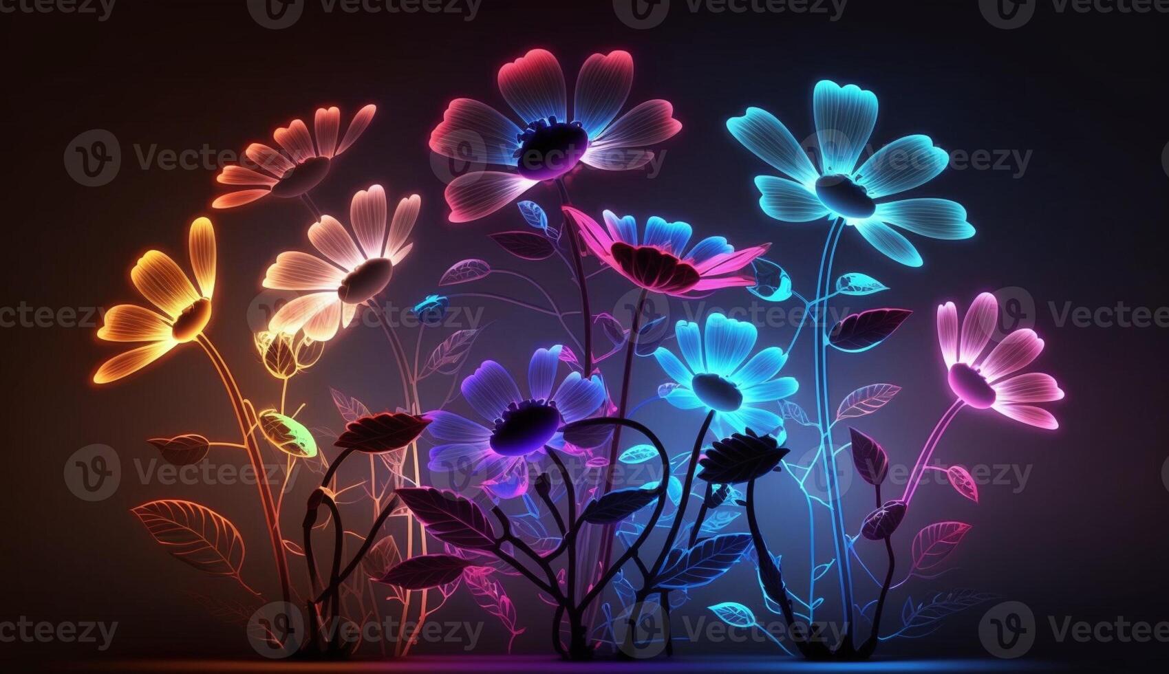 Neon Bloom. A Colorful Floral Symphony. Colorful neon flowers