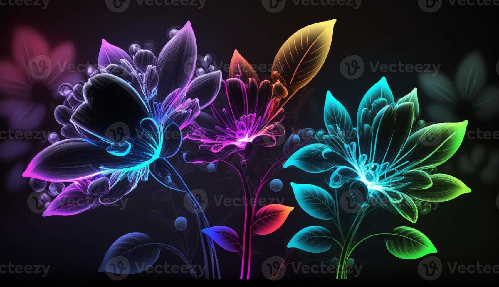 Neon Bloom. A Colorful Floral Symphony. Colorful neon flowers