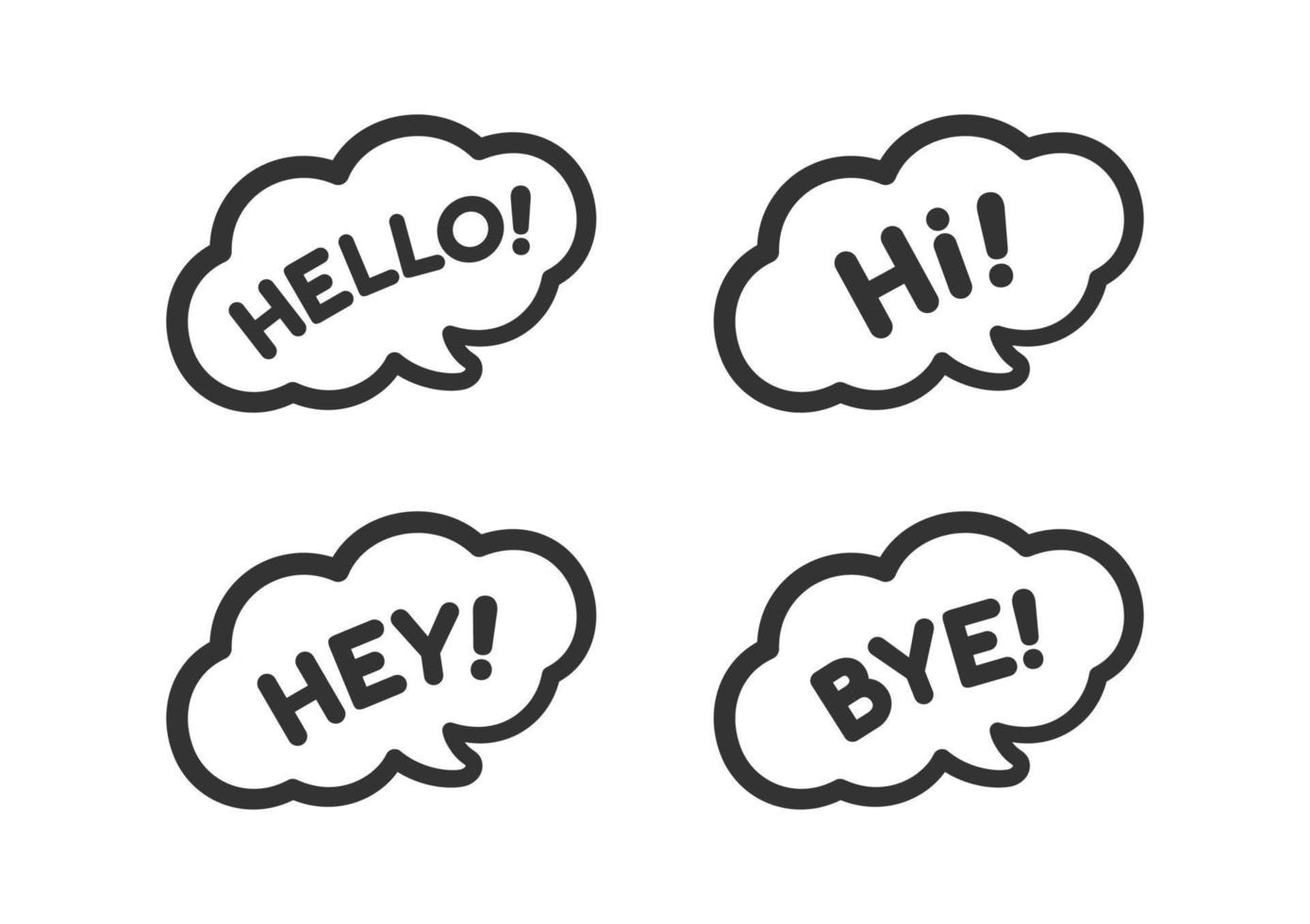 Cute Hello Hi Hey And Bye Greeting Speech Bubble Icon Set Simple