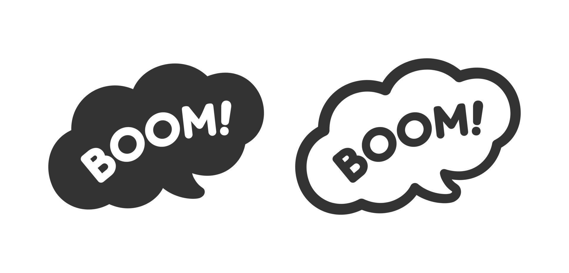 Boom speech bubble explosion sound effect icon. Cute black text lettering vector illustration.