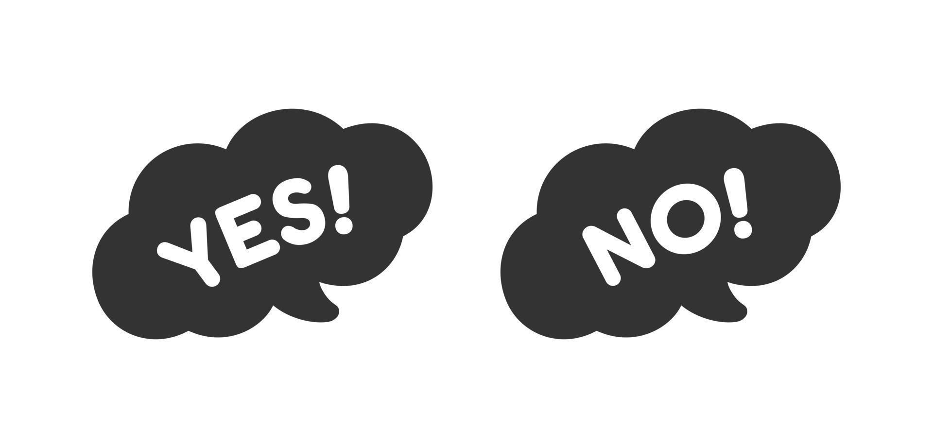 Yes and no chat speech bubble icon set. Cute black text lettering vector illustration.