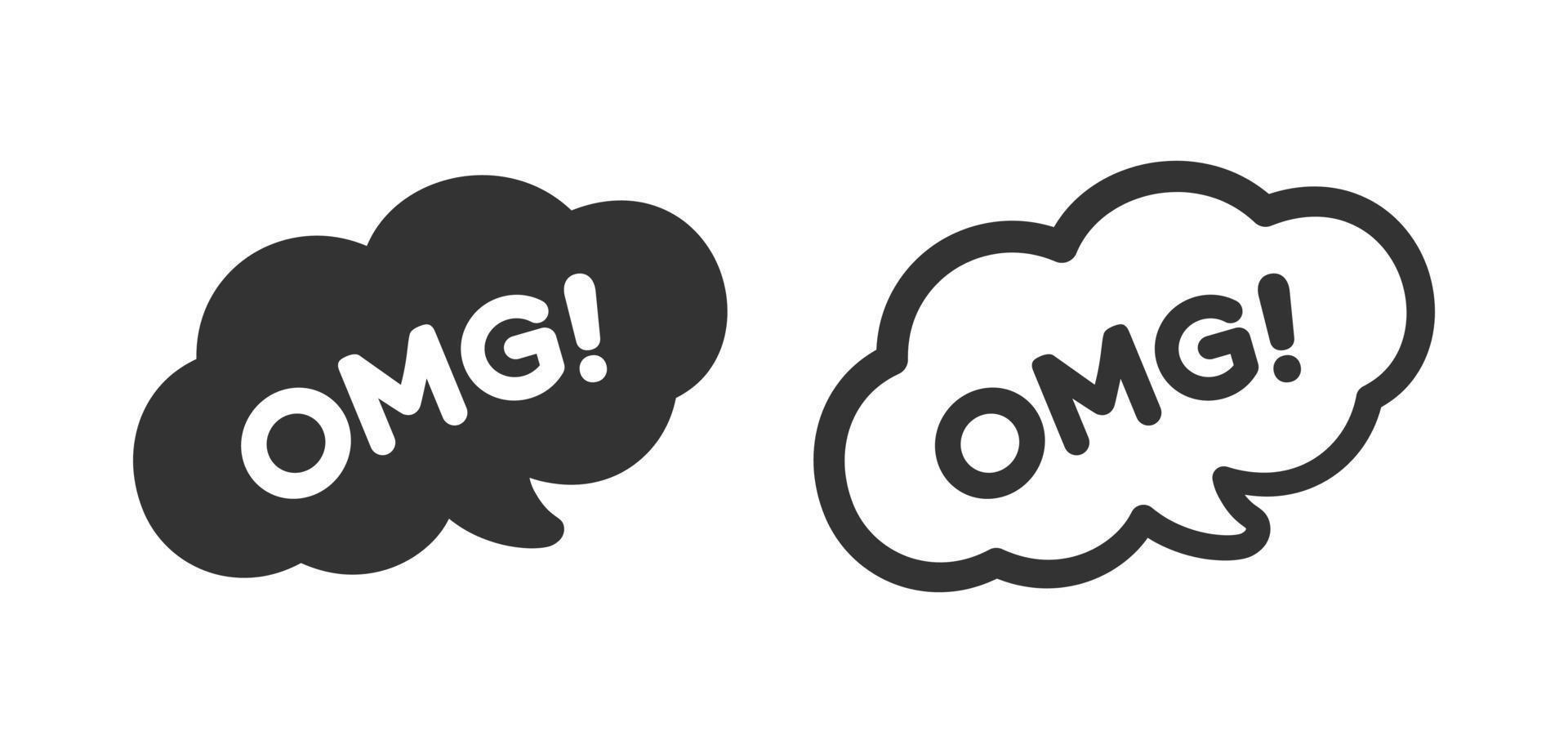 OMG speech bubble chat online messaging icon. Cute black text lettering vector illustration.