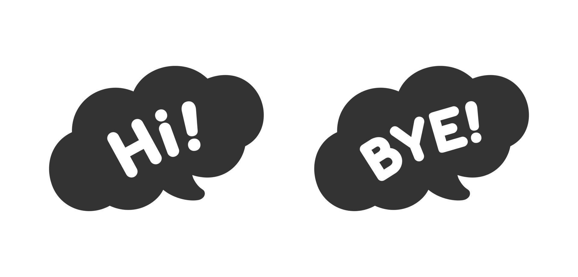 Cute Hello and Bye greeting speech bubble icon set. Simple flat vector illustration.