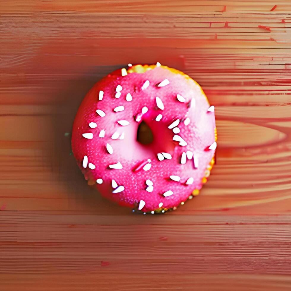 strawberry doughnut with sprinkles on a wooden background.. photo