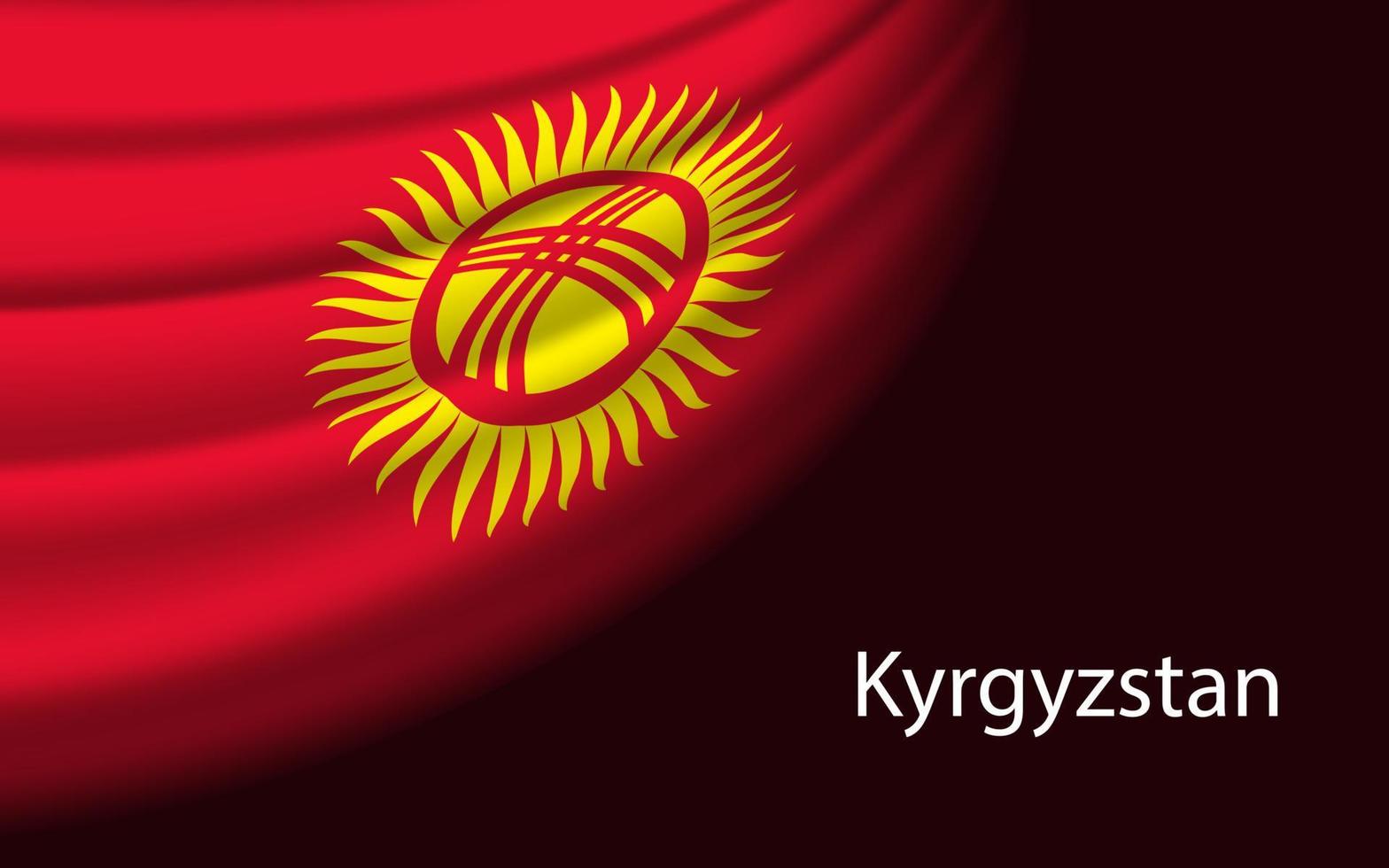 Wave flag of Kyrgyzstan on dark background. Banner or ribbon vec vector