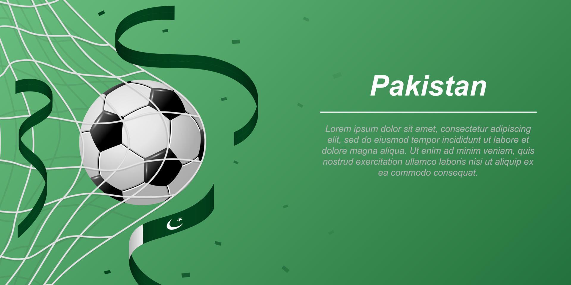 Soccer background with flying ribbons in colors of the flag of Pakistan vector