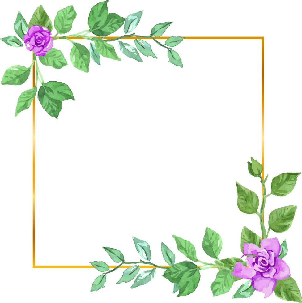 Wedding, watercolor seasonal flower card.Plants, leaves, branches, brunia, blooming eucalyptus, leucadendron, gaultheria, salal, jatropha vector design gold frame.Floral rectangle.Isolated - Vector.