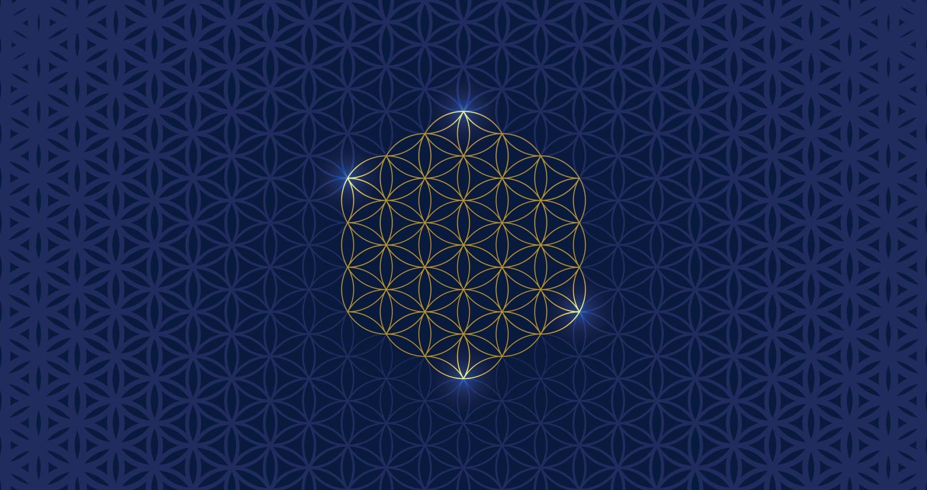 Vector seamless pattern with flower of life. Repeating geometric background with sacred geometry. Blue gradient texture for web site backdrop, wallpaper, textile, fabric