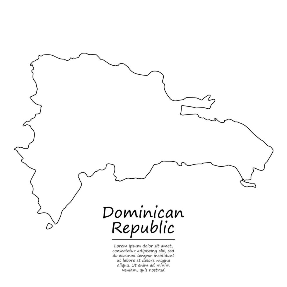 Simple outline map of Dominican Republic, silhouette in sketch l vector