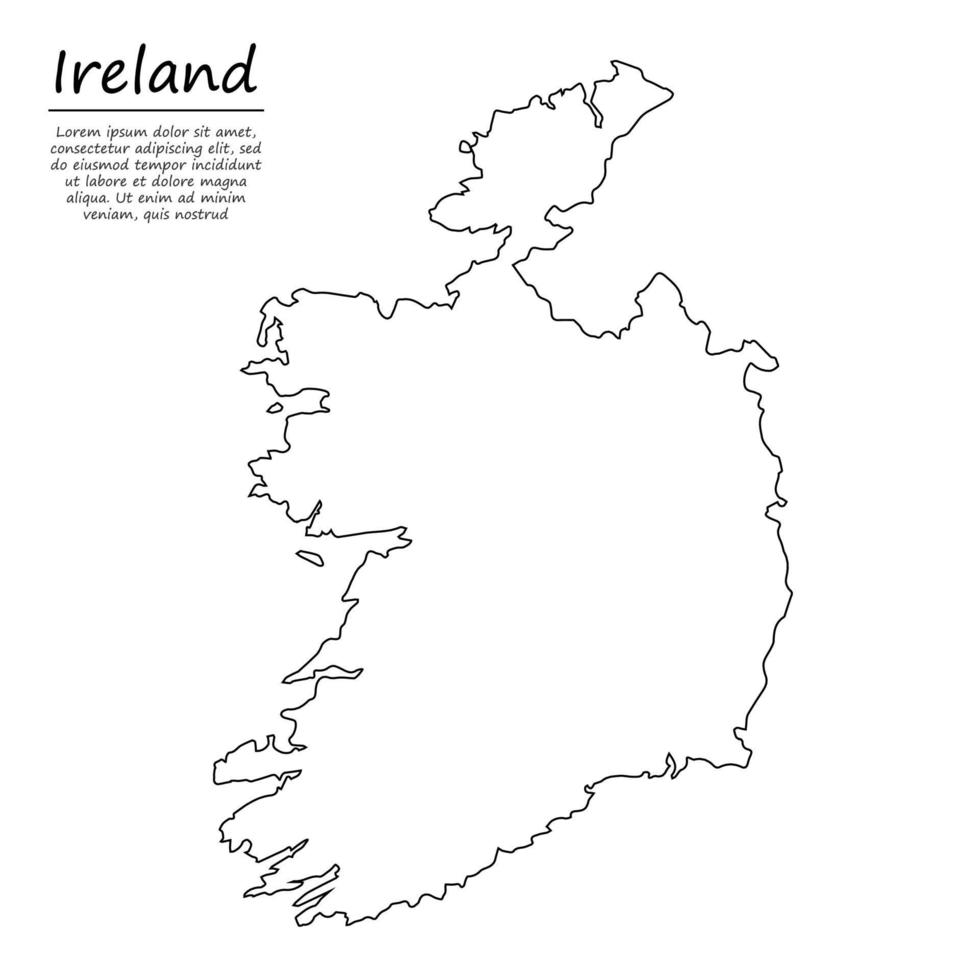 Simple outline map of Ireland, in sketch line style vector