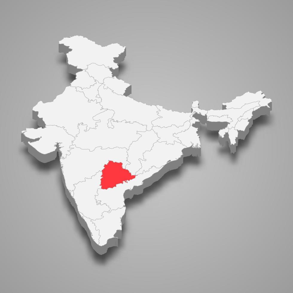 telangana estado ubicación dentro India 3d mapa vector