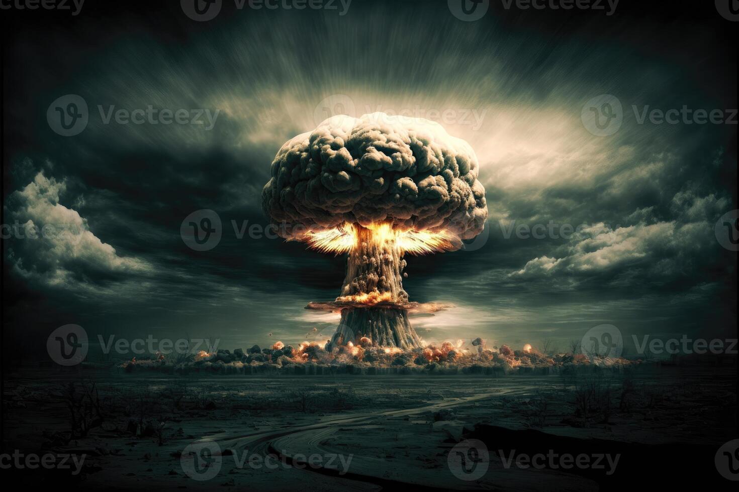 Nuclear proliferation and war. Nuclear explosion abstract background. photo