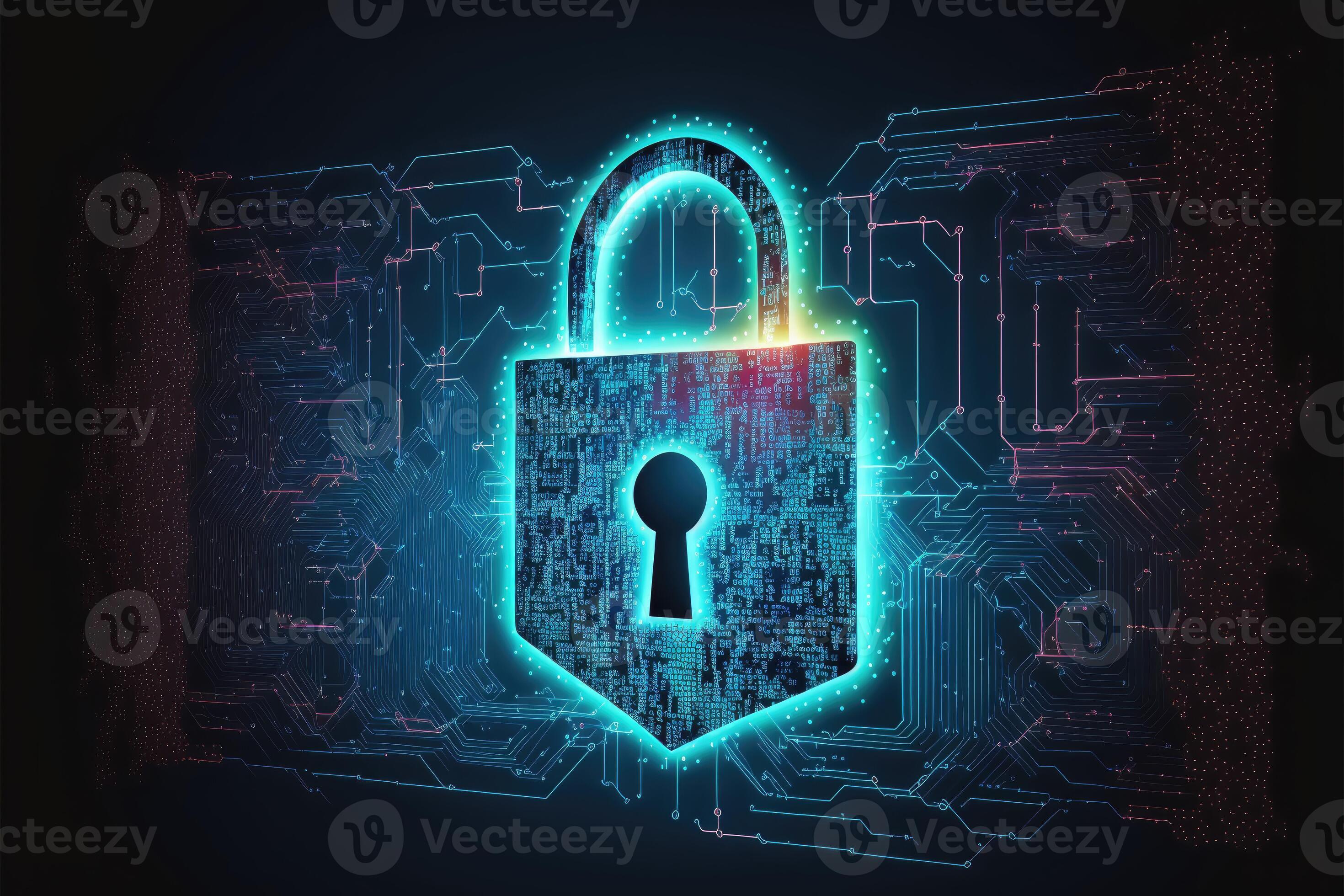 AI Generated Cyber security and data privacy. Lock symbol and