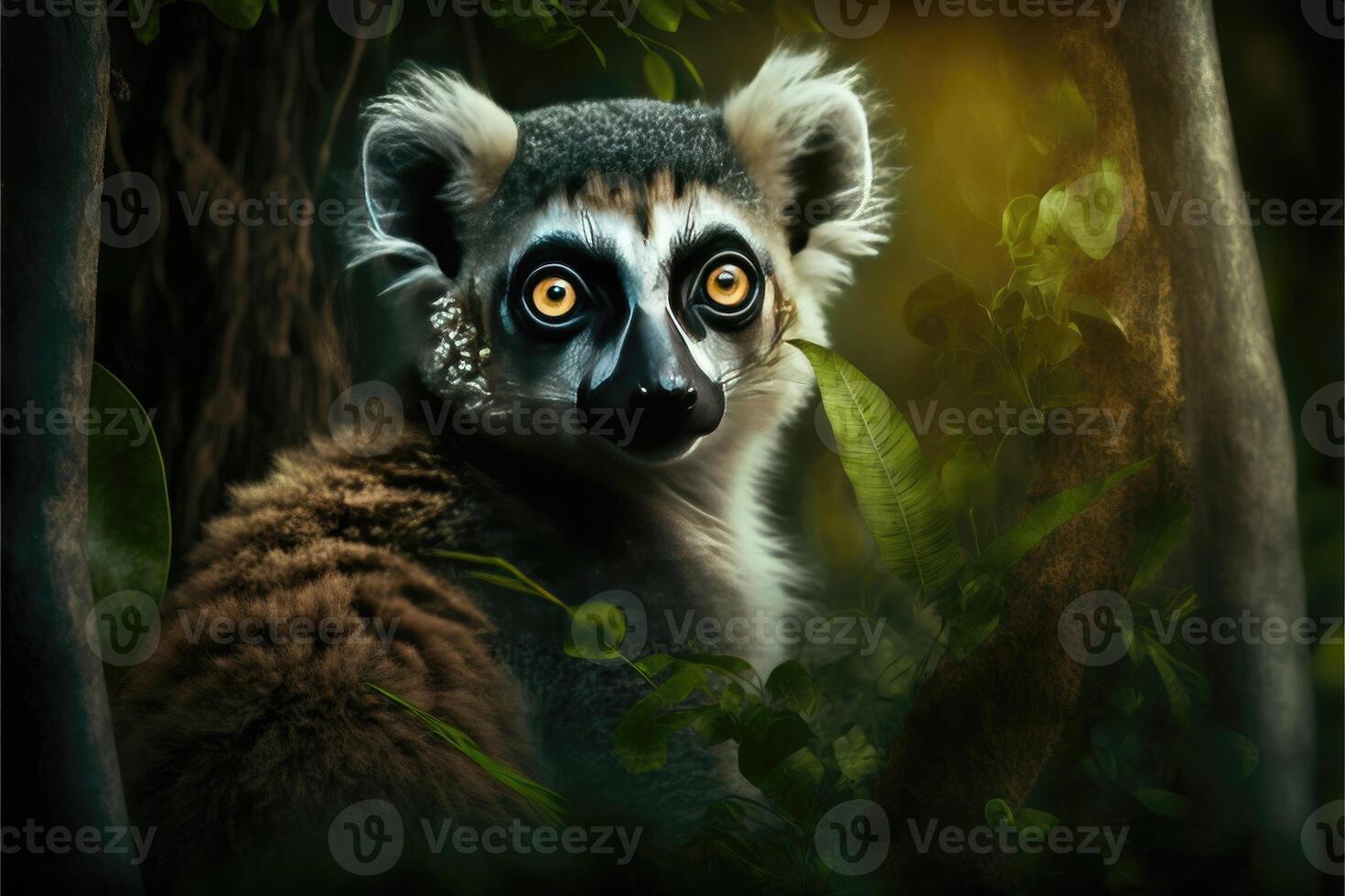 Lemur in the Madagascar forest. photo
