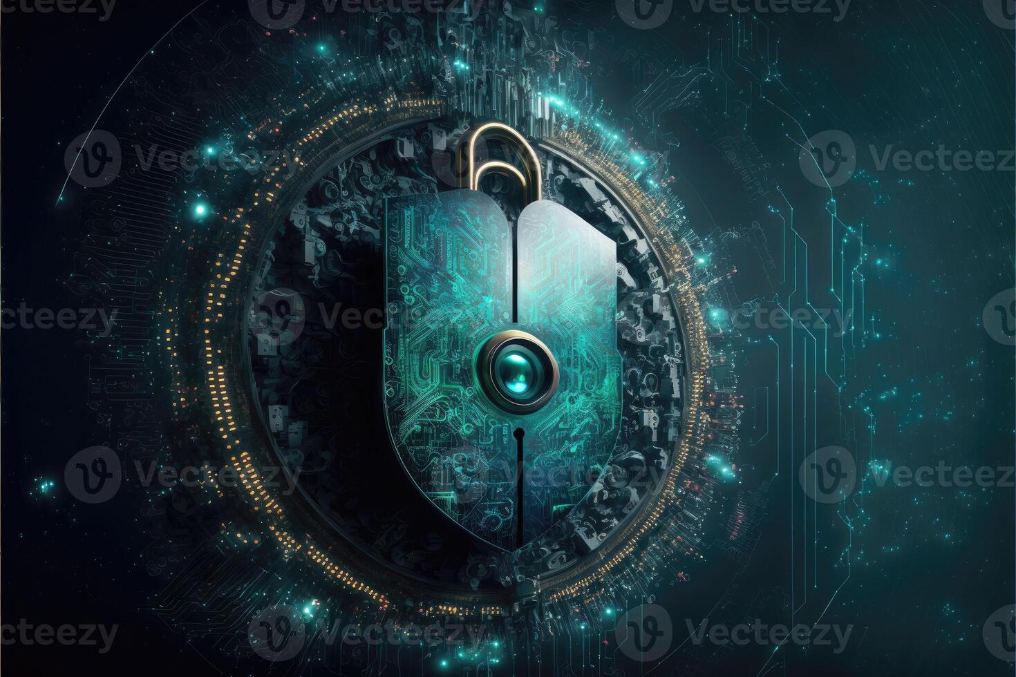 Cyber security and data privacy. Lock symbol and protection system