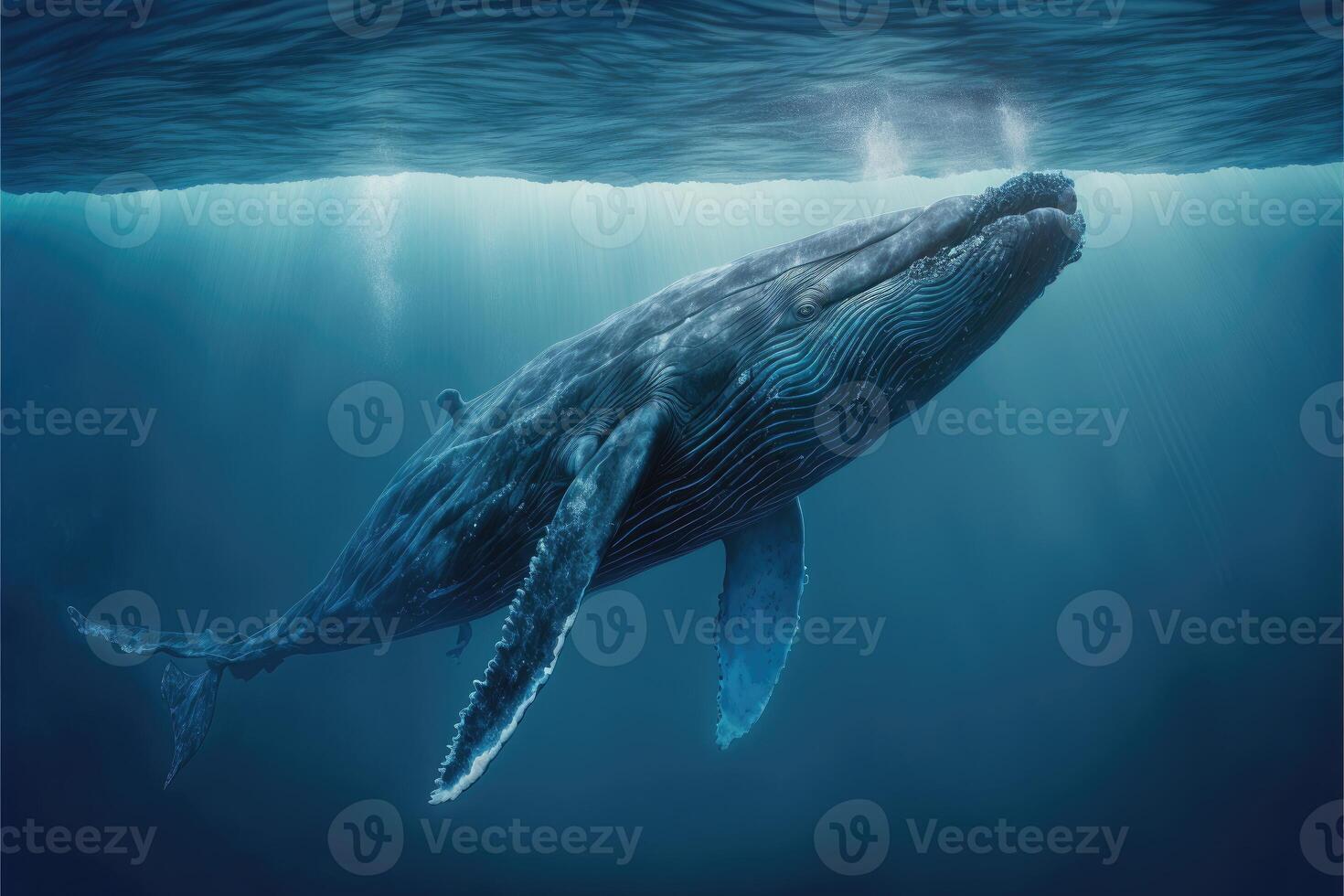 jorobado ballena en el océano. ai generado foto