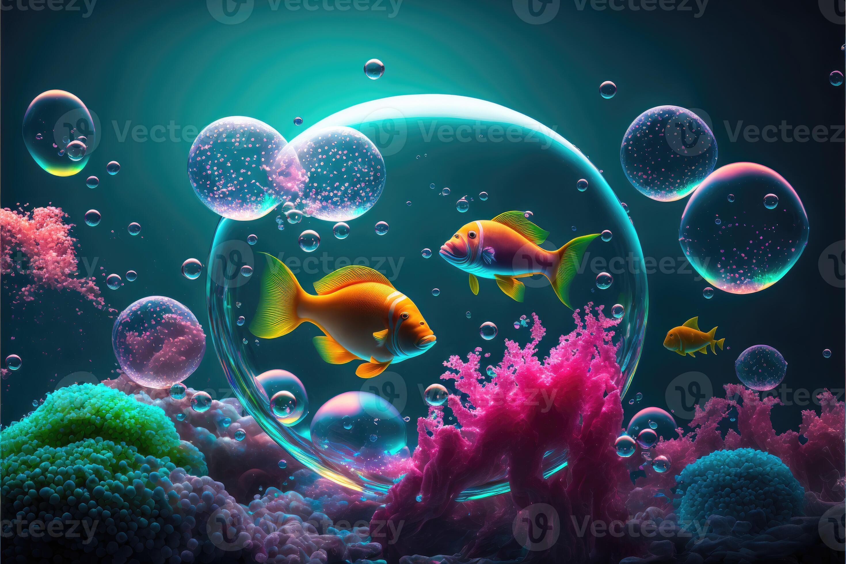 AI Generated Colorful bubble coral seaweed and fish underwater