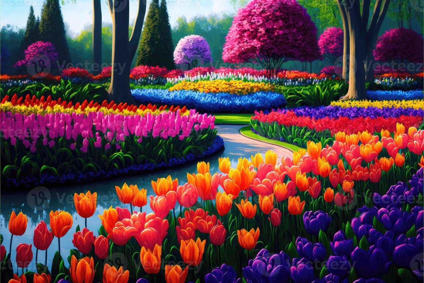 Vibrant tulip garden colorful abstract background. 21830034 Stock Photo